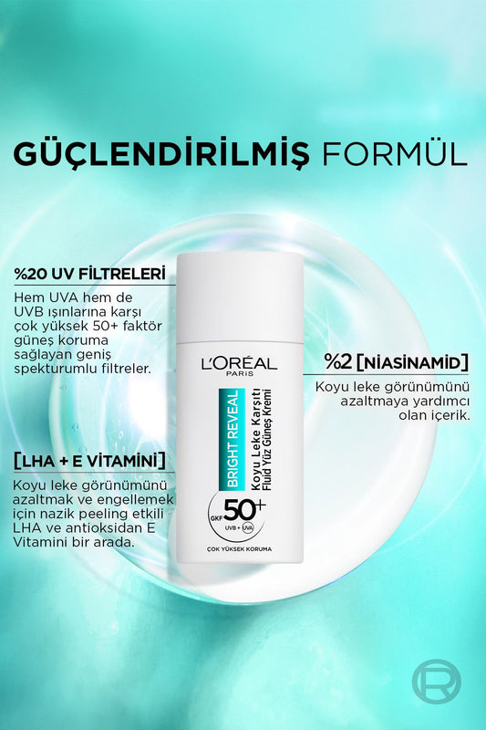L'Oreal Paris L'oréal Paris Bright Reveal Spf 50+ Koyu Leke Karşıtı Fluid Günlük Yüz Güneş Kremi 50ML