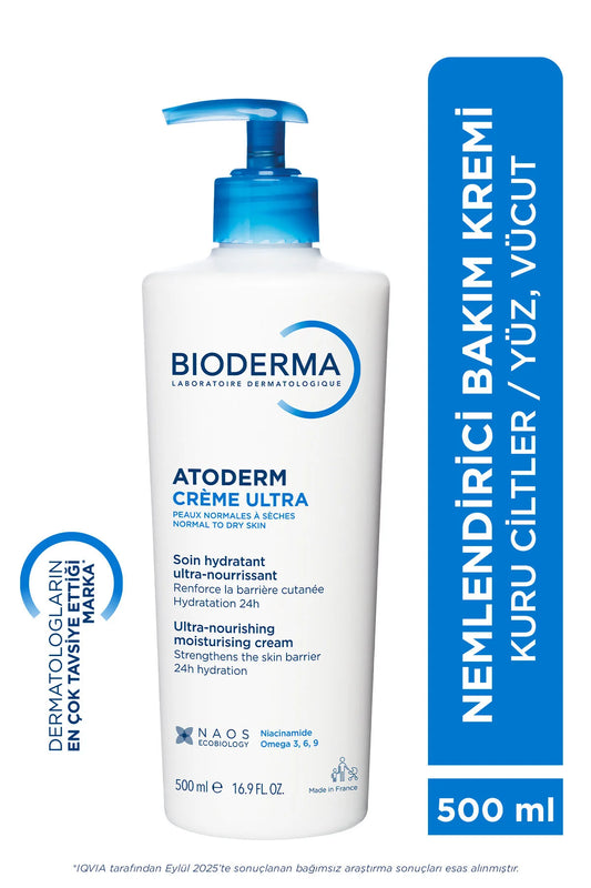 Bioderma Atoderm Cream Ultra Normal ve Kuru Ciltler için Nemlendirici Yüz, Vücut Bakım Kremi 500 ml